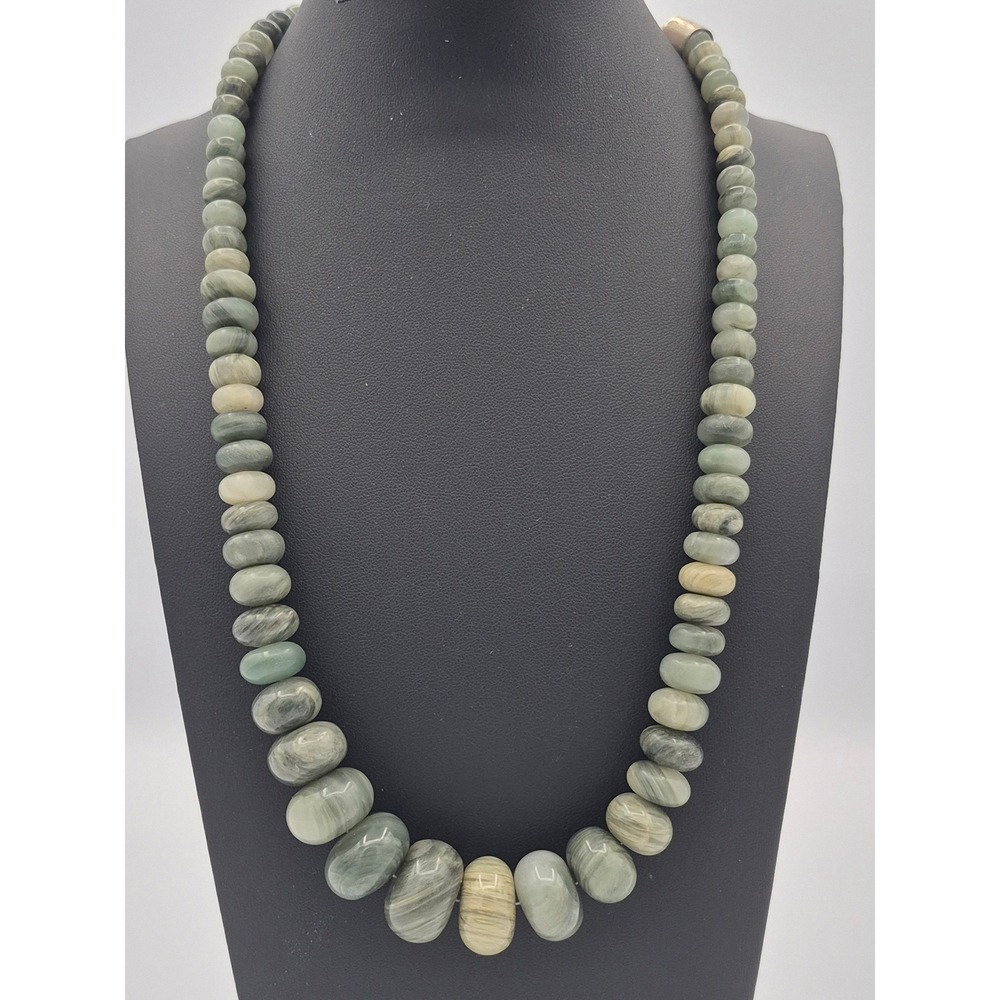ay King Necklace 925 Green Quartz Burma Beaded Sterling Silver Oval Graduated